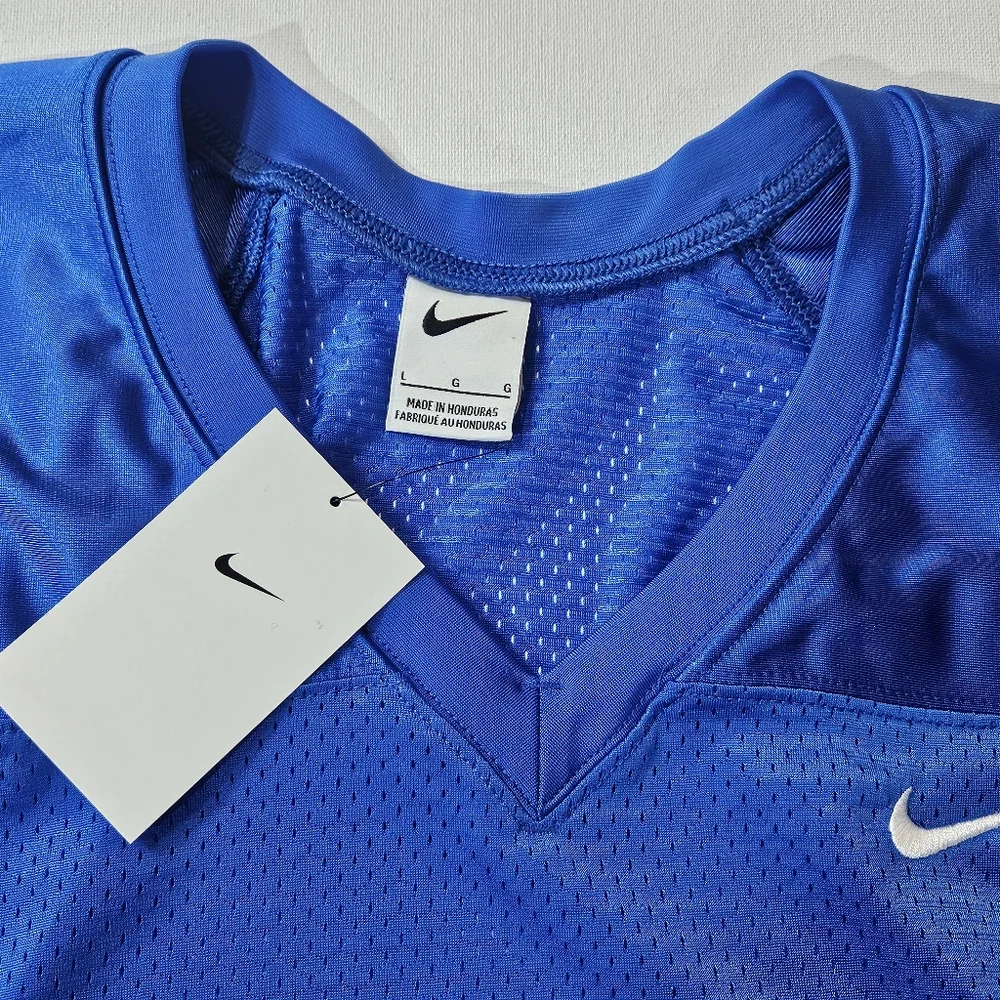 Nike Jersey Football Large Blue White Swoosh Fitted‎ Sport Sleeve Fall…